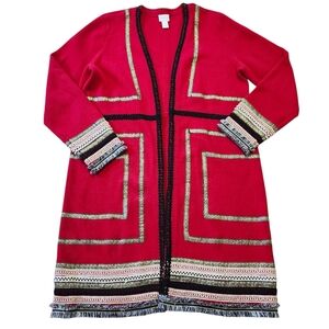 Chico's Drama Trim Reba Duster Cardigan, Barbados Cherry. Sz. 3/XL/16